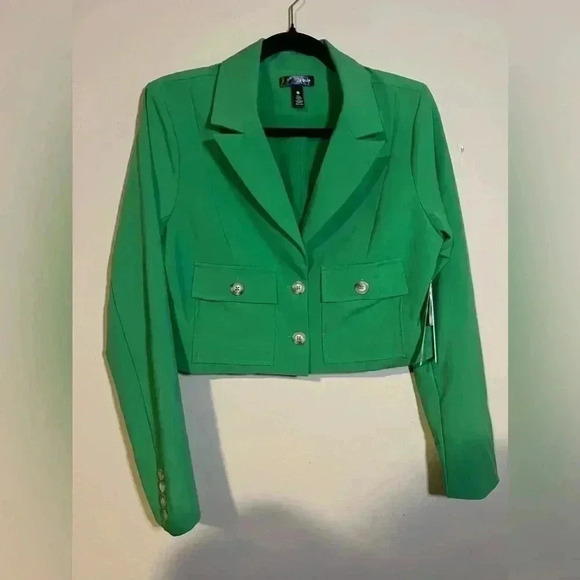 AQUA Women’s Cropped Linen Blend Blazer Flap  Pockets Button Front - NWT - Picture 8 of 10